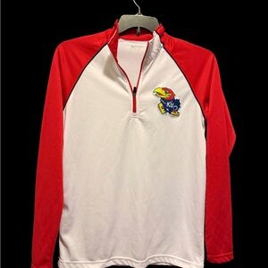Ladies KU Red and White Quarter-Zip Pullover